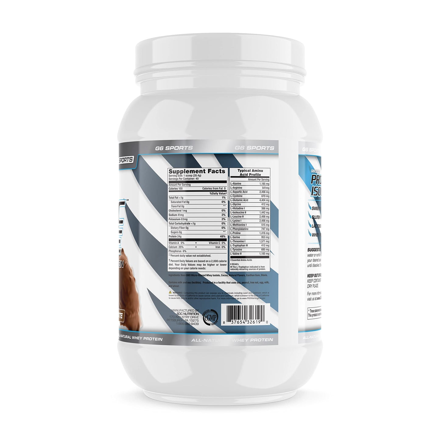 G6 Sports Prolific Isolate All Natural Whey Protein Isolate Powder Chocolate, 40 Servings