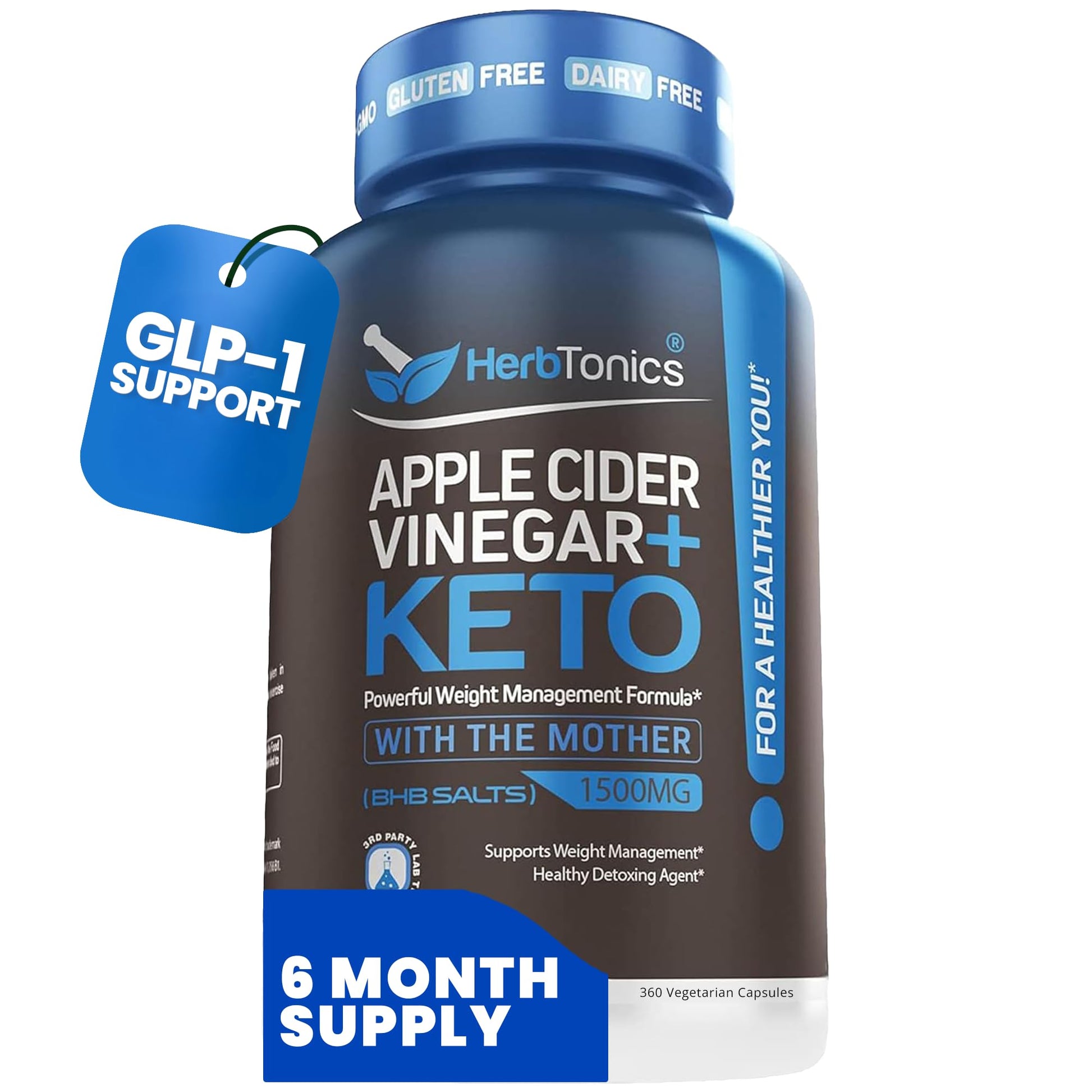 Herbtonics Metabolic Optimizer & Satiety Complex Apple Cider Vinegar + BHB Capsules, 360 Capsules