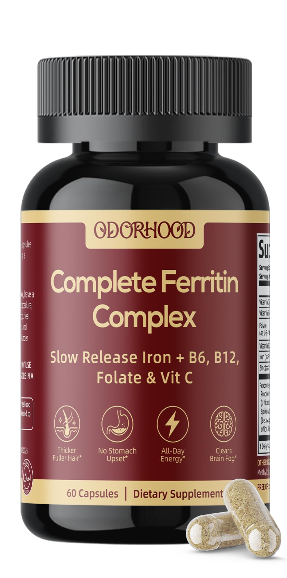 ODORHOOD Ferritin Supplement for Women, Complete Ferritin Complex Capsules, 60 Count