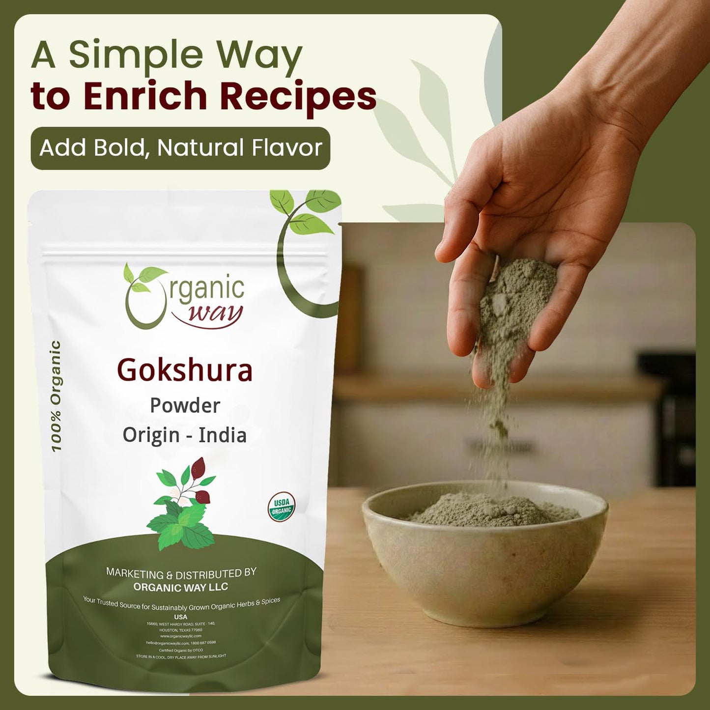 Organic Way Gokshura Powder (Tribulus Terrestris) Powder 8 Ounce