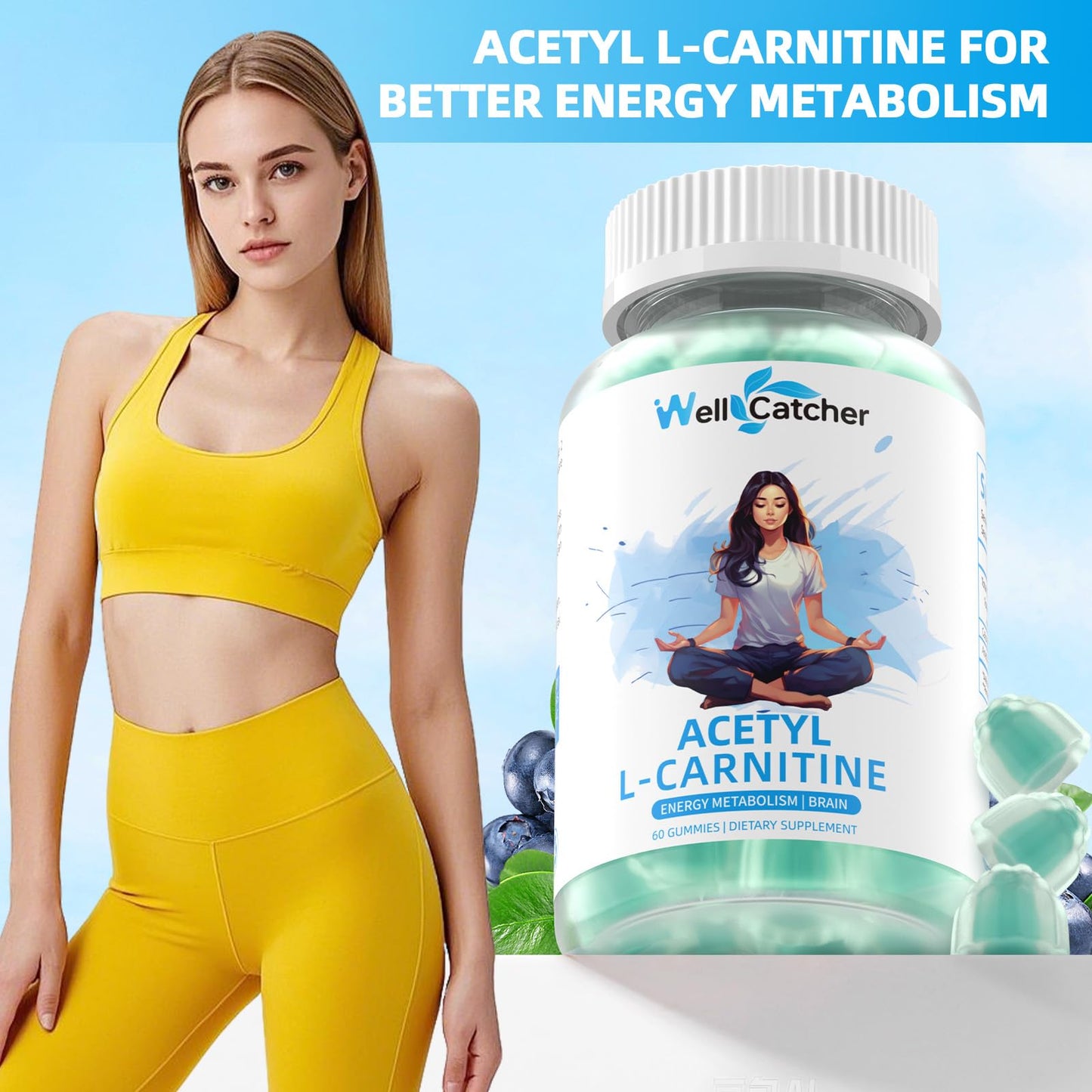 Wellcatcher Acetyl L-Carnitine Supplement 1000MG Gummies 60 Count
