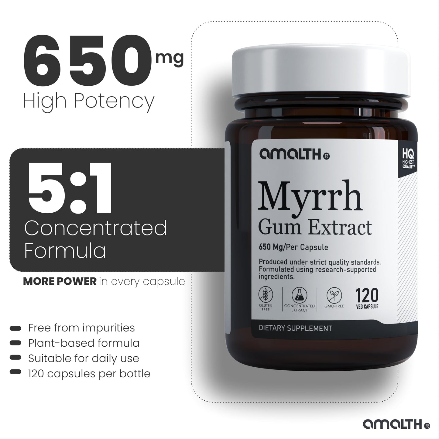 AMALTH Myrrh 650 mg Veg Capsules, 120 Count