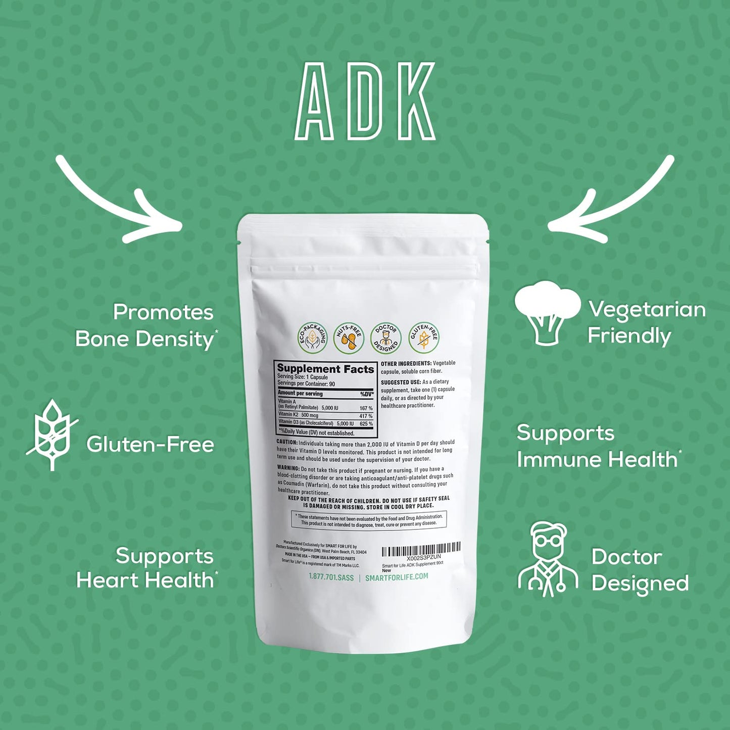 Smart for Life ADK Vitamins Vitamin D3, K2 and A Capsule, 90 Count