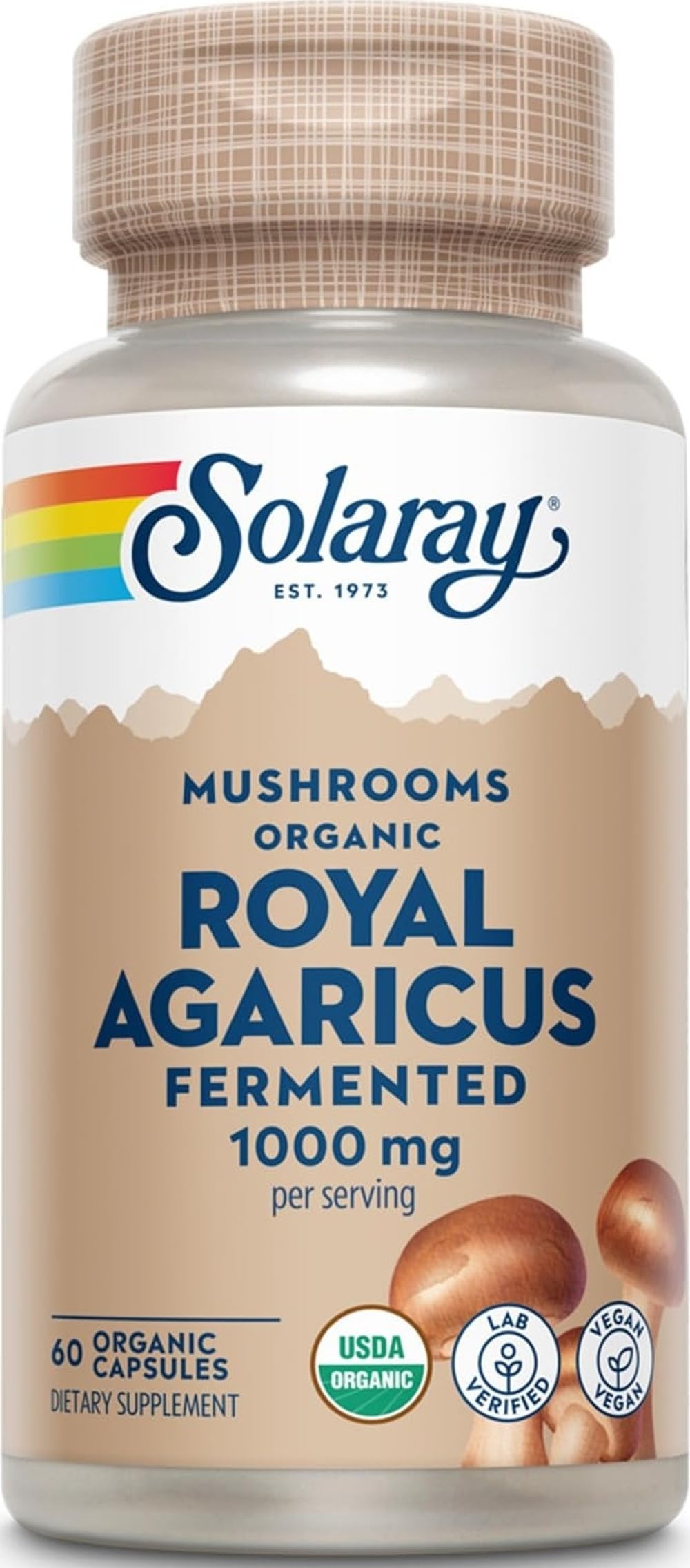 SOLARAY Fermented Royal Agaricus Mushroom 500 mg Capsules, 60 Count