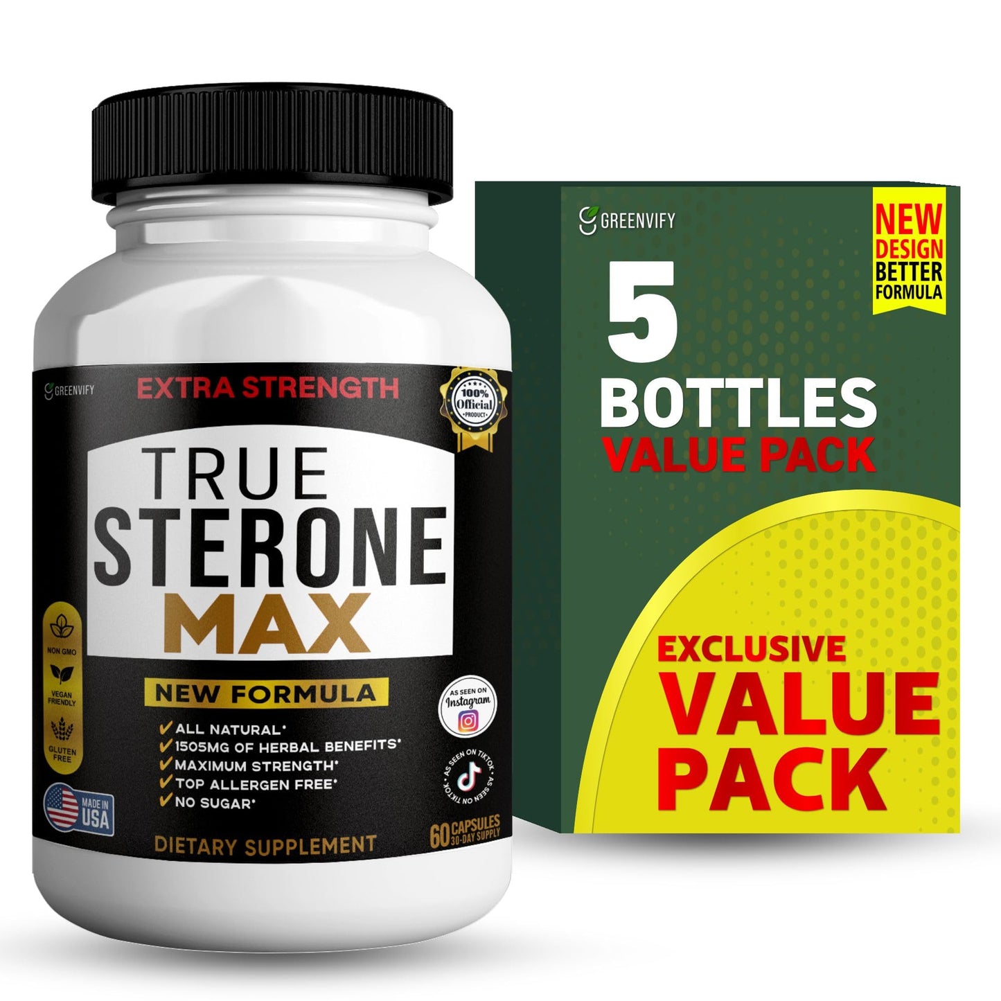 GREENVIFY True Sterone Max Extra Strength Dietary Supplement Organic Maca Root Complex Capsule 60 Count