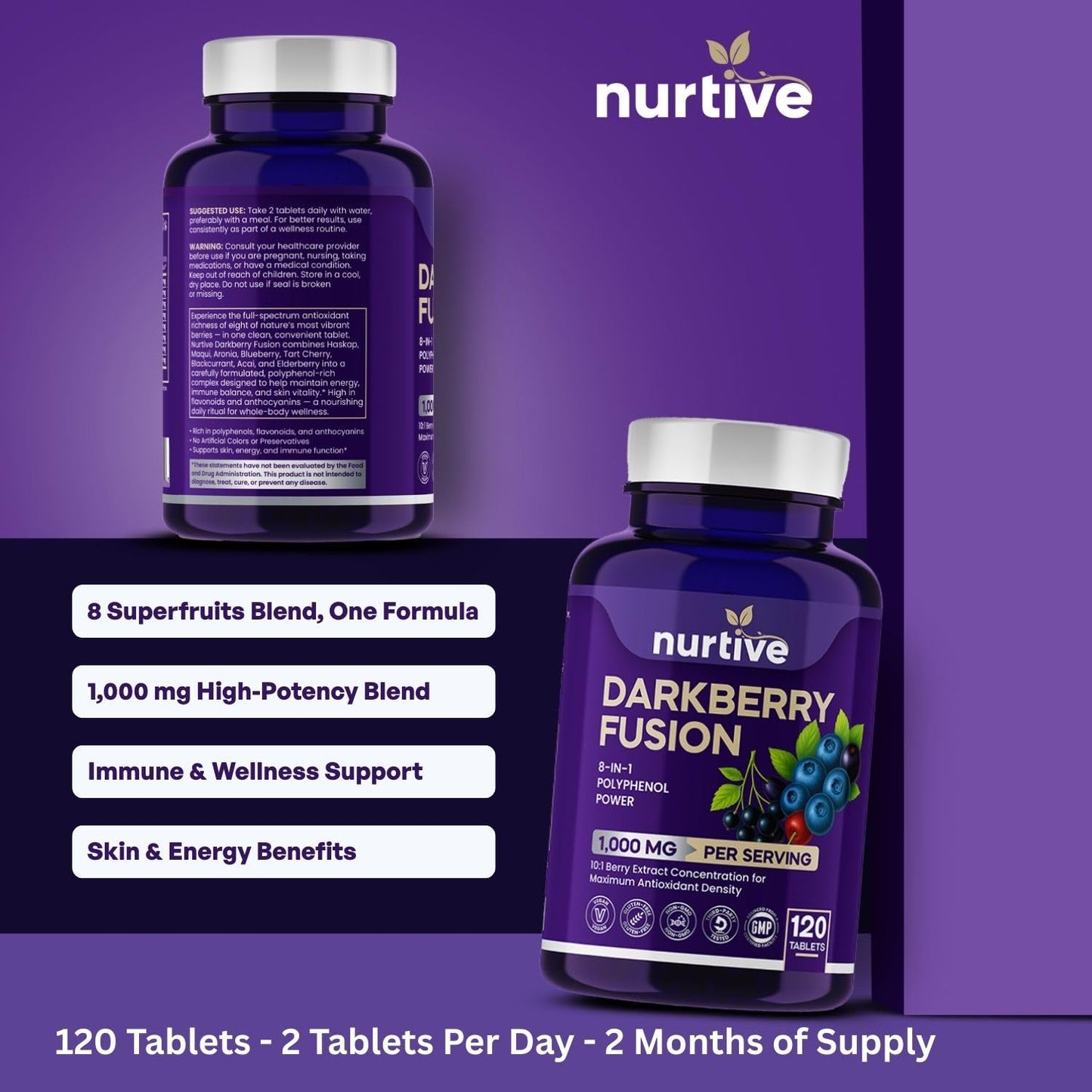 NURTIVE Darkberry Fusion Tablets, 1000 mg, 120 Tablets