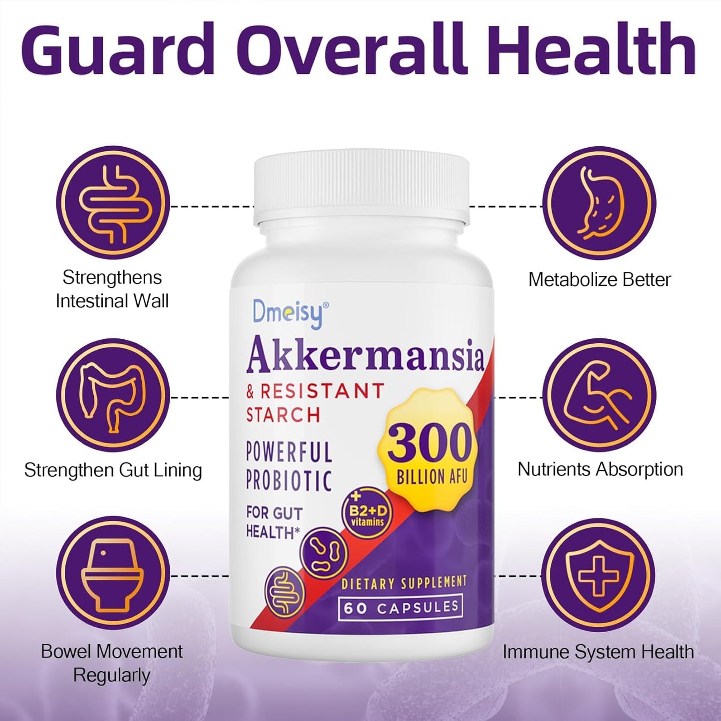 Dmeisy Akkermansia Muciniphila Probiotic Capsule, 300 Billion AFU, 120 Count