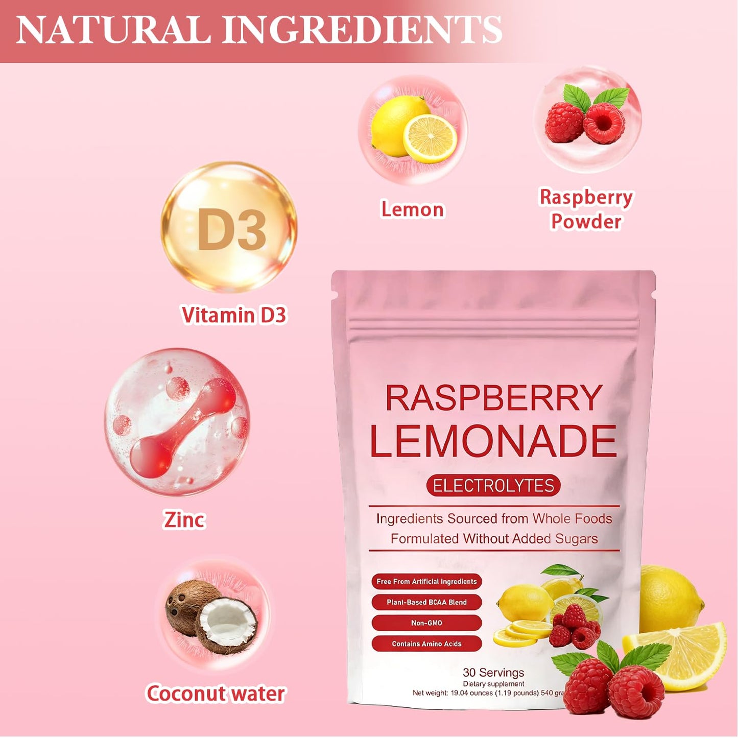 SERSANVE Raspberry Lemonade Electrolytes Powder 30 Servings