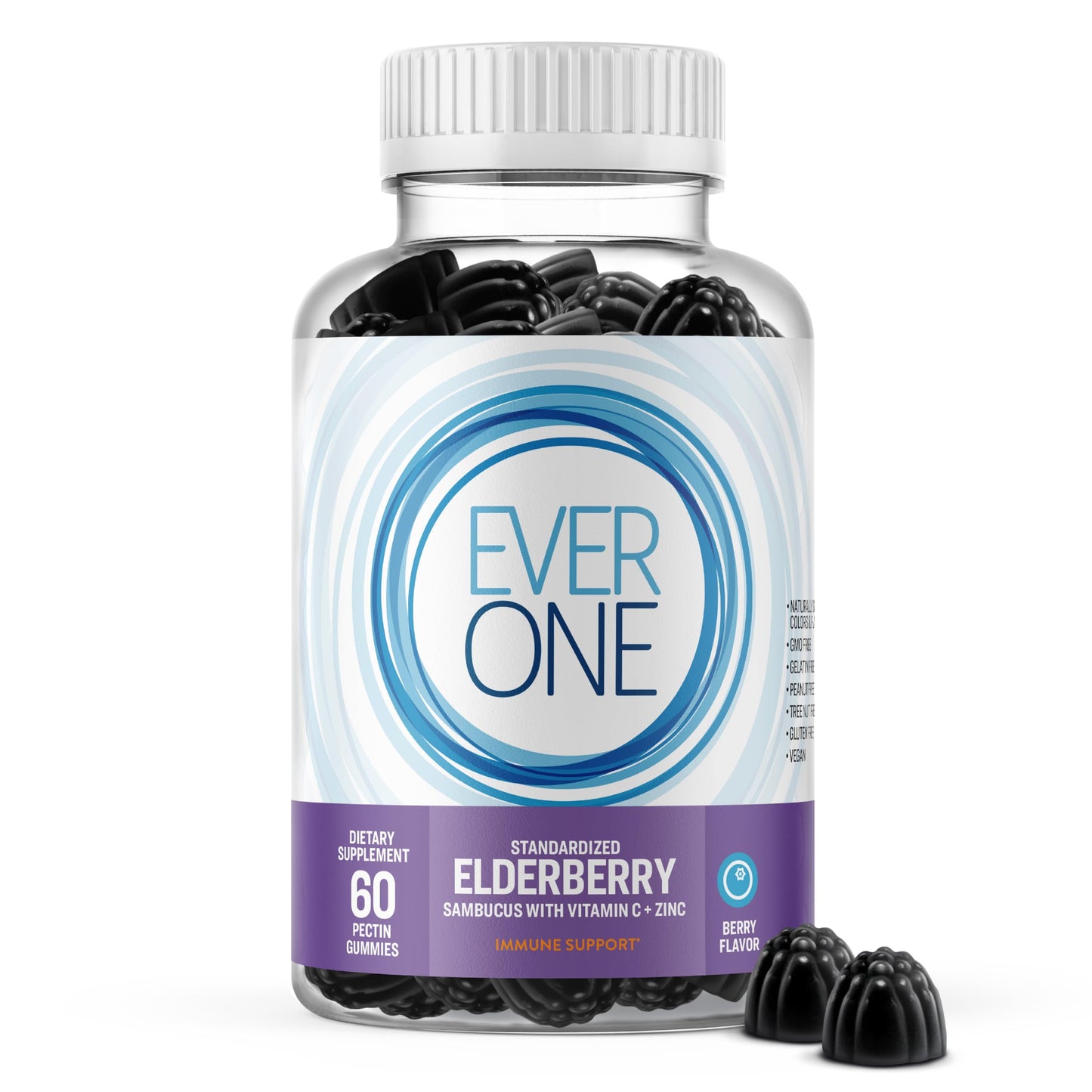 Ever One Sambucus Elderberry Gummies for Adults with Vitamin C and Zinc, 60 Count