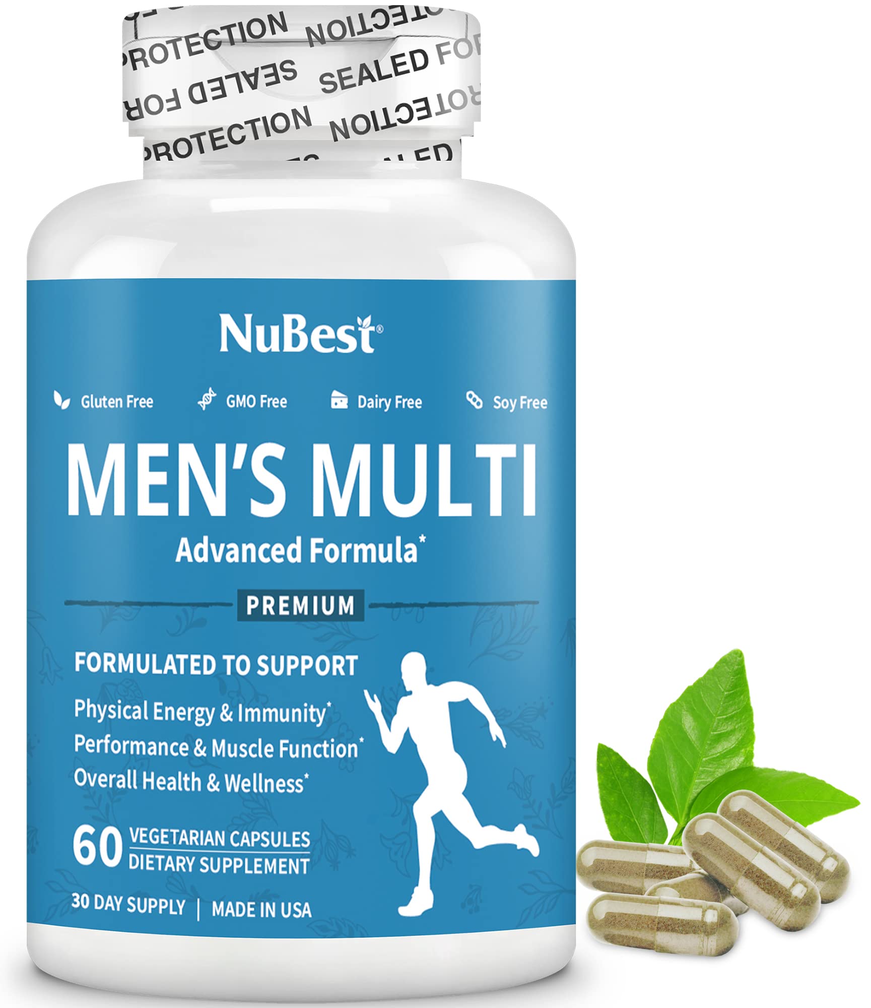 NuBest Multivitamin for Men with 38 Nutrients, B Complex, D3, A, C, Zinc, Magnesium, Calcium, Asian Ginseng, Ashwagandha, Turmeric for Bones, Muscle & Immunity Capsules, 60 Count