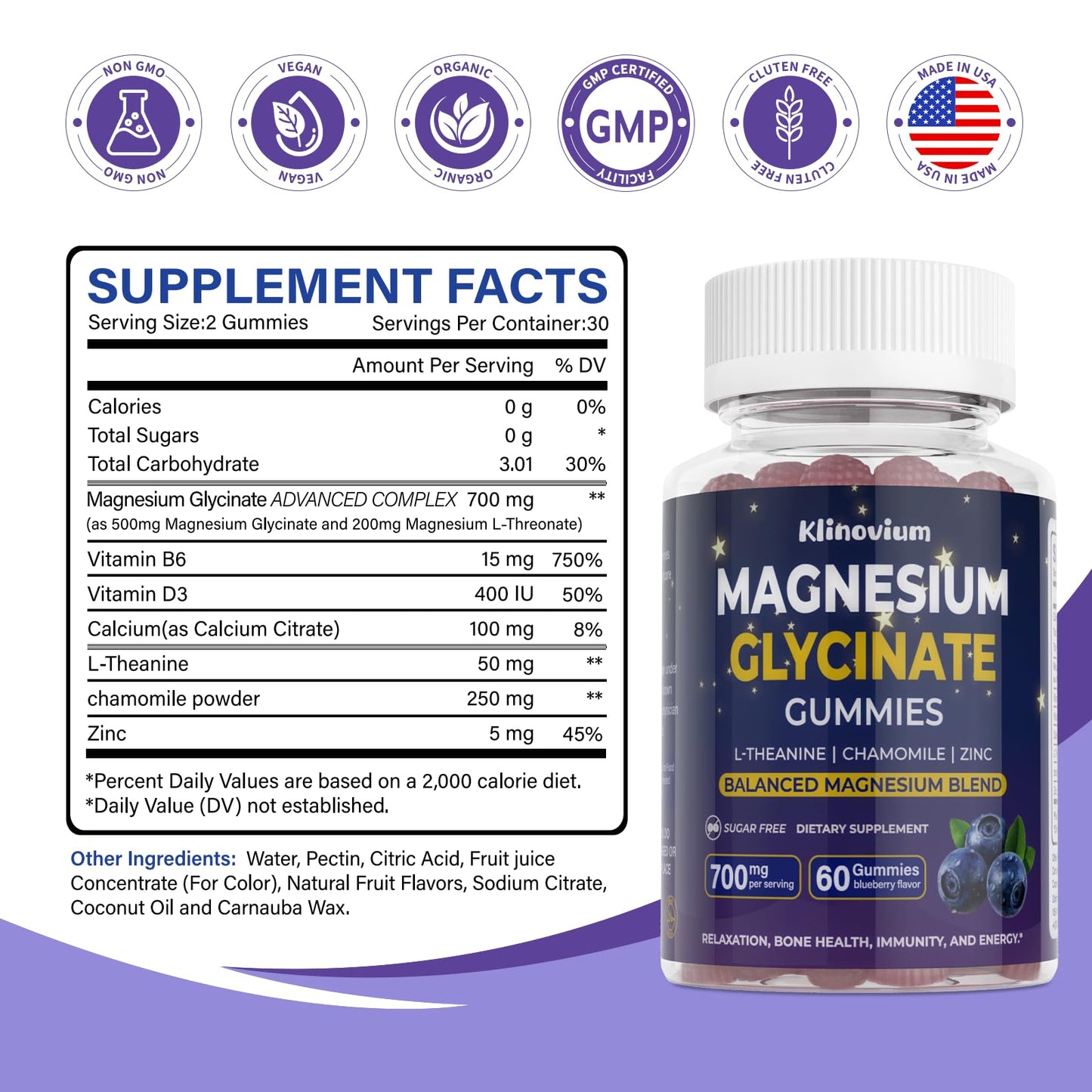 Klinovium Magnesium Glycinate Gummies 700mg, 60 Count