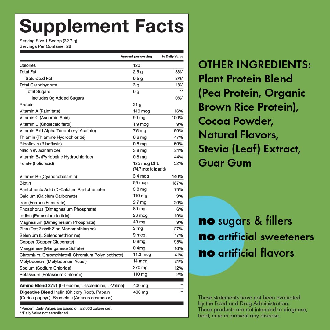 Kick. Sports Nutrition Plant Protein Powder, Chocolate Flavor, Powder, 28 Servings