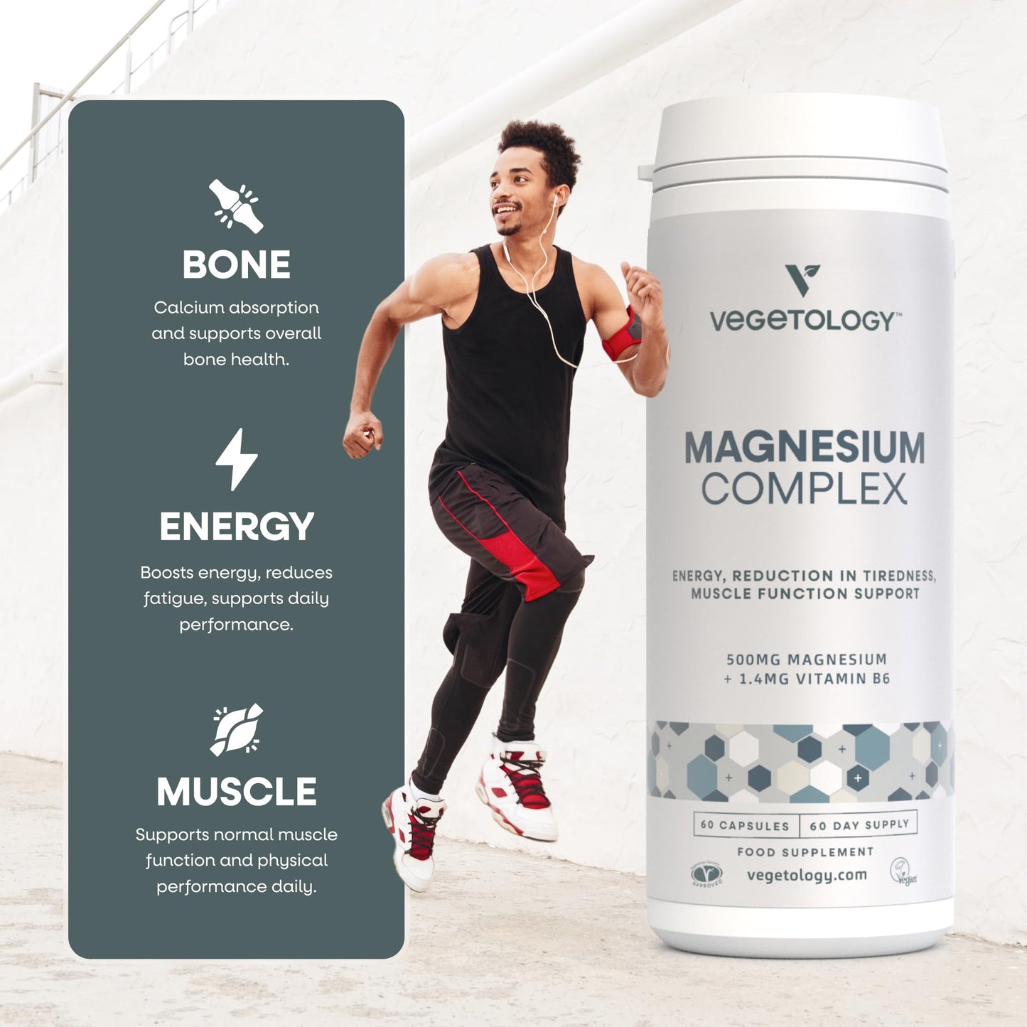 Vegetology Magnesium with Vitamin B6, 3-in-1 Complex, Capsules, 60 Count