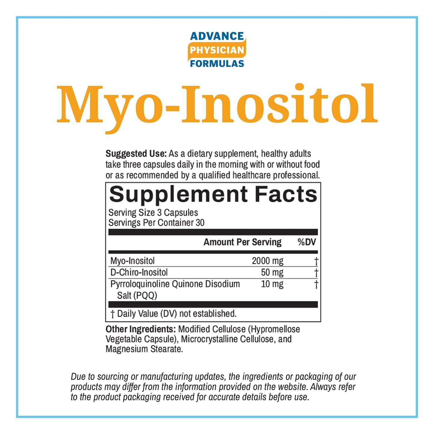Advance Physician Formulas Myo-Inositol with D-Chiro-Inositol and PQQ Vegetable Capsules, 90 Count