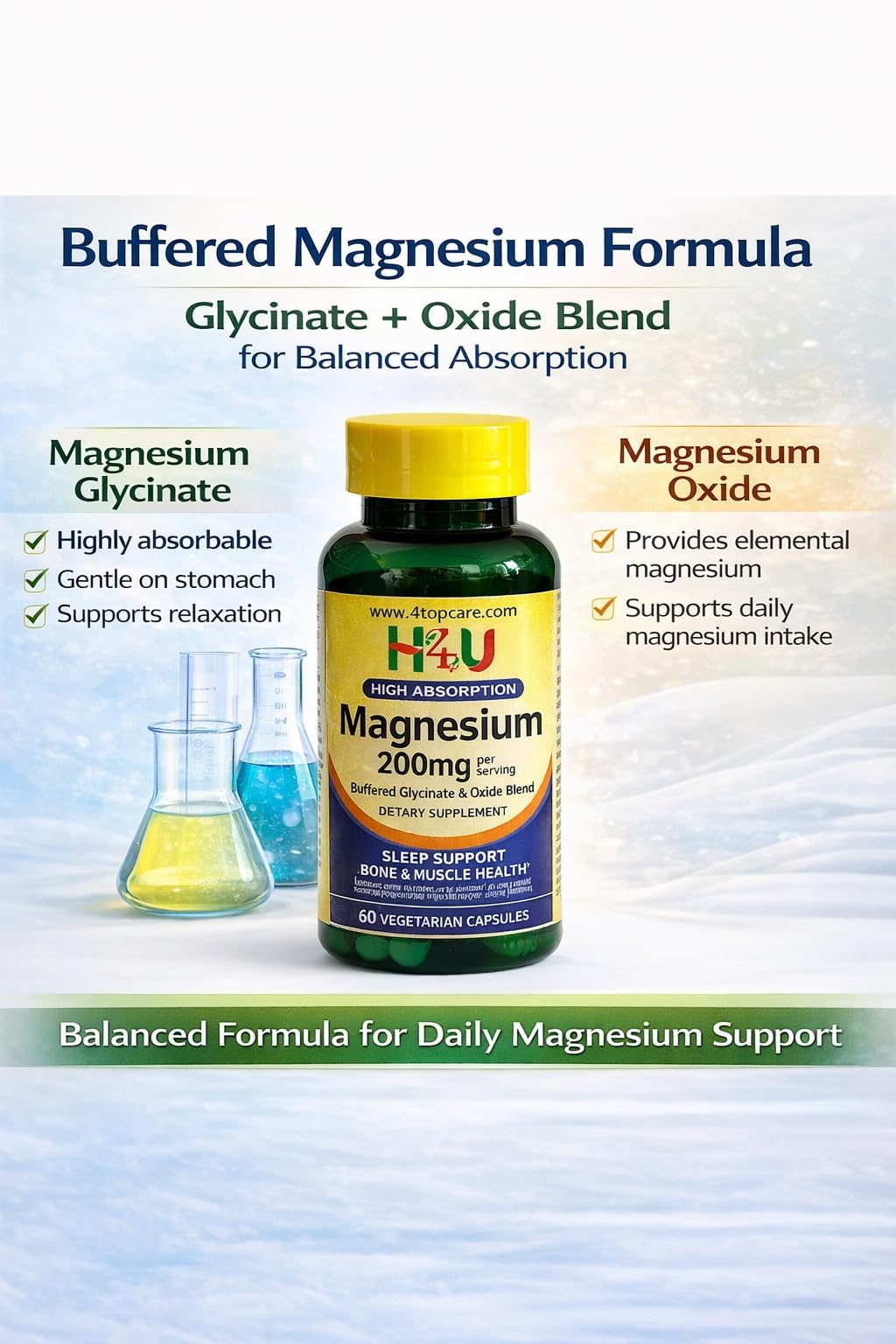 H4U Magnesium Complex 200mg Capsules, 60 Count