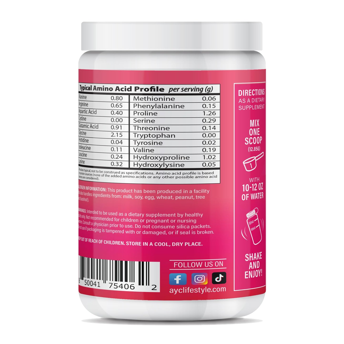 ABOUT YOUR COLLAGEN Peptide Energy Collagen Powder Hair, Nail, Skin, Type I & III, Caffeine for Energy, Vitamin C, Biotin, Hyaluronic Acid, Zero Sugar, 8.92 oz