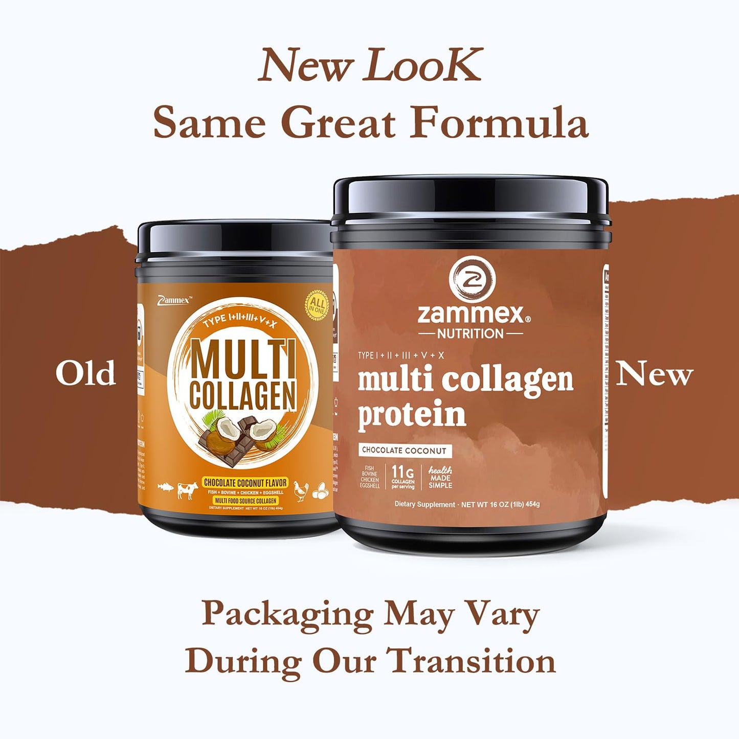 Zammex Multi Collagen Protein Powder, Chocolate, Hydrolyzed Collagen Peptides Type I & III & V & X, 16 oz