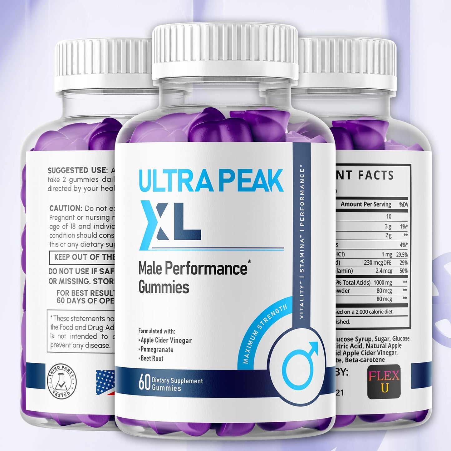 Flex University Ultra Peak XL Gummies for Men, 60 Gummies