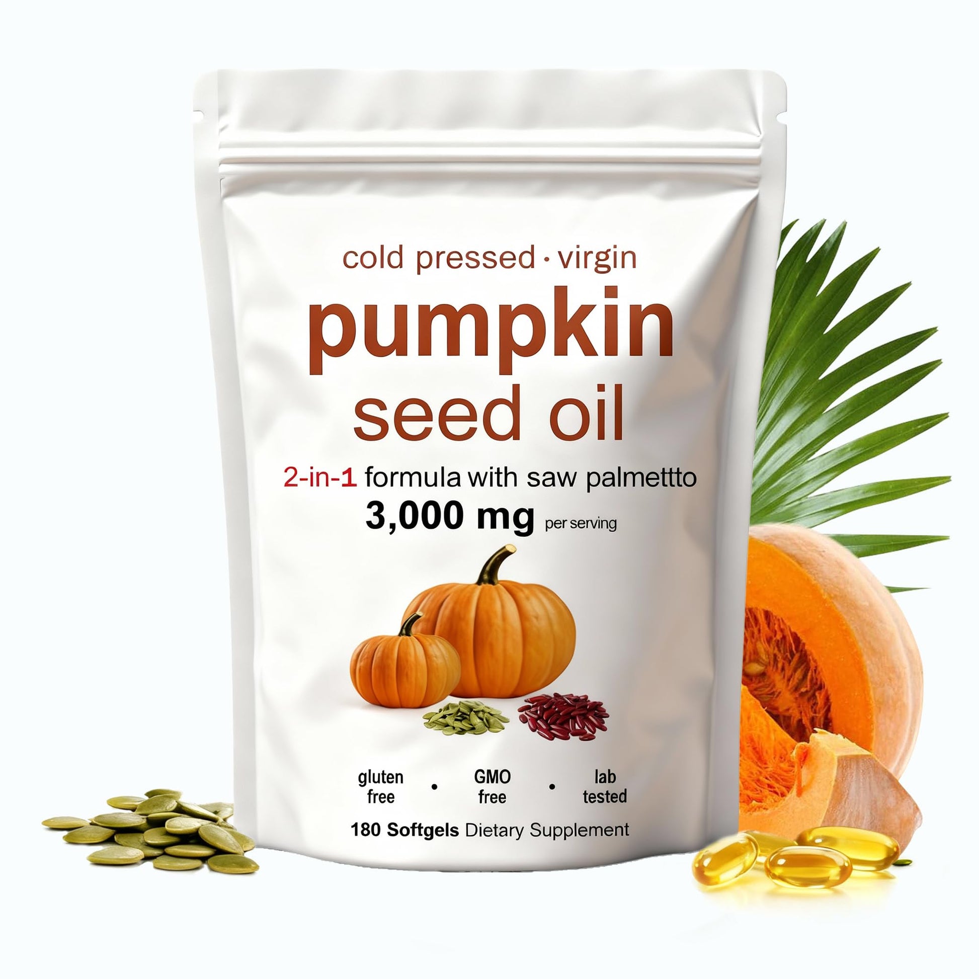 Huuazoi Pumpkin Seed Oil Capsules with Saw Palmetto, 3000mg, 180 Softgels