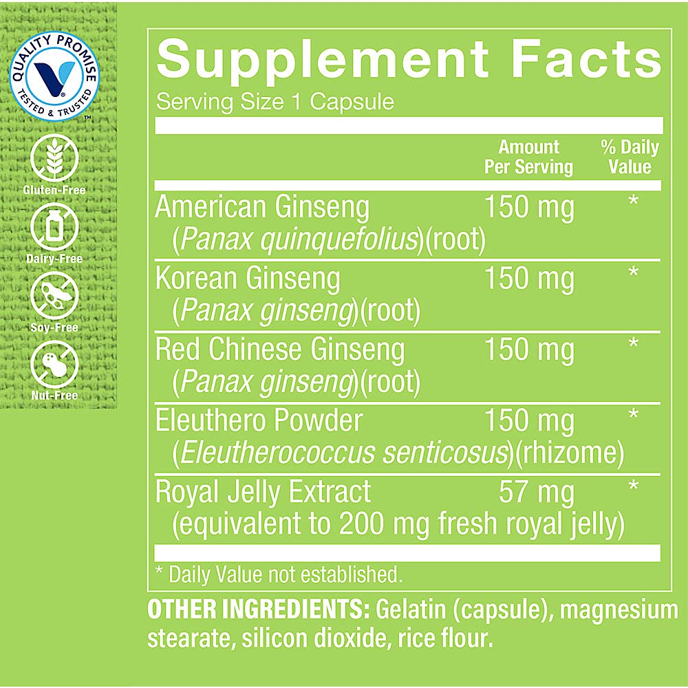 The Vitamin Shoppe Ginseng Energy Support, Mental Clarity & Adaptogenic Wellness, Capsules 120