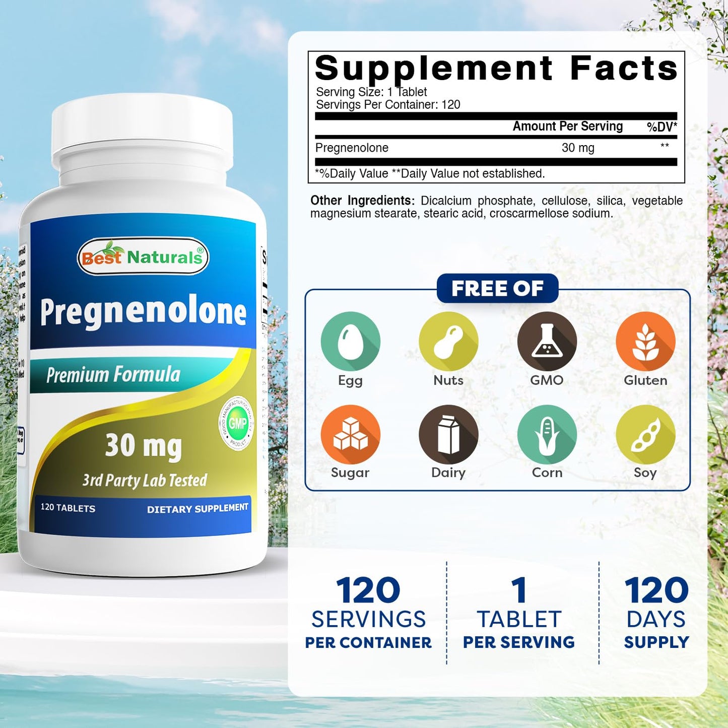 Best Naturals Pregnenolone 30 mg Tablets, 360 Tablets