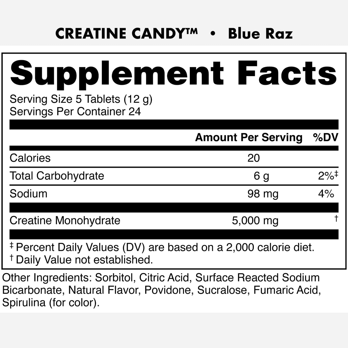 Bucked Up Creatine Candy Blue Raz Tablets, 24 Count