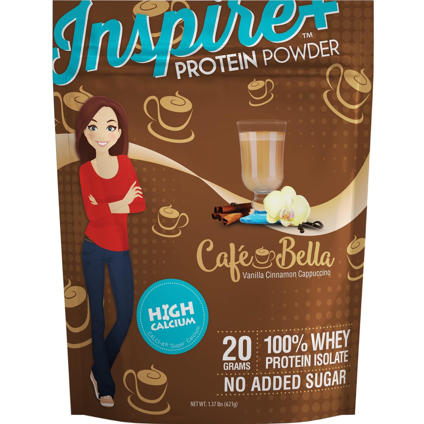 Bariatric Eating Inspire Cafe Bella Vanilla Cinnamon Cappuccino Sugar-Free 20g Whey Protein Isolate Powder, 1.37 Pound