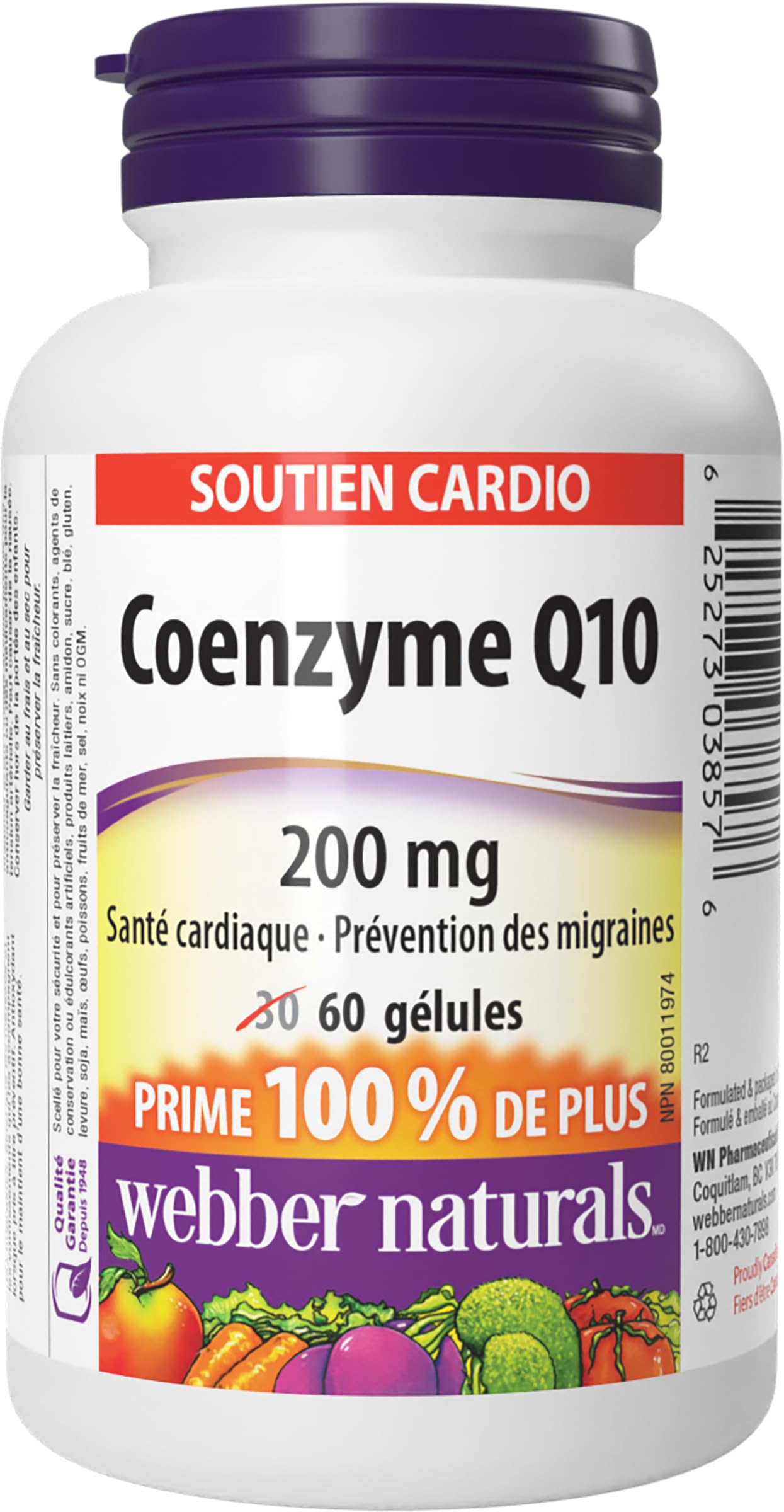 Webber Naturals CoQ10 200mg Coenzyme Q10 Supplement Softgel, 60 Count