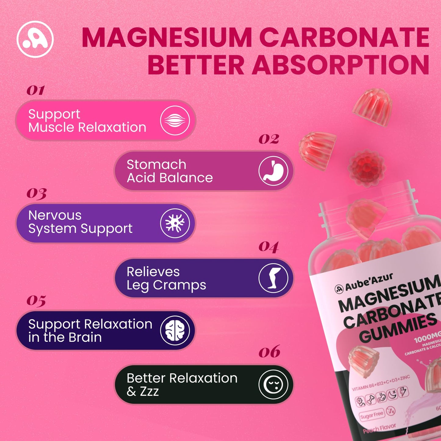 Aube'Azur Magnesium Carbonate Gummies 60 Count