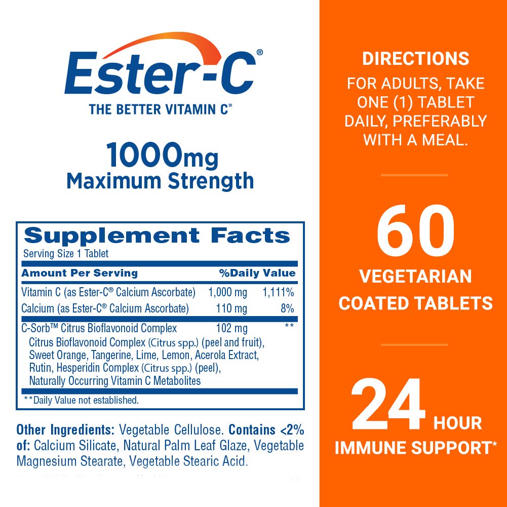 Ester-C Vitamin C 1000 mg Tablets, 60 Count