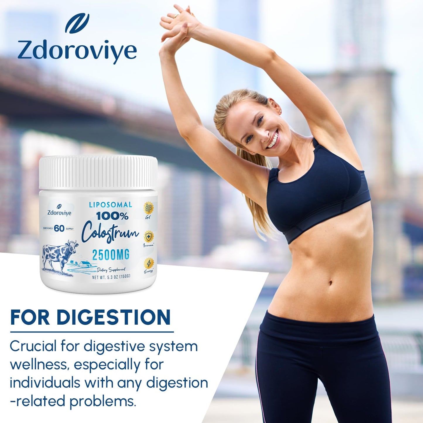 Zdoroviye Liposomal Bovine Colostrum Powder Supplement 2500 mg, Higher Absorption Than Regular Bovine Colostrum, 5.3 oz