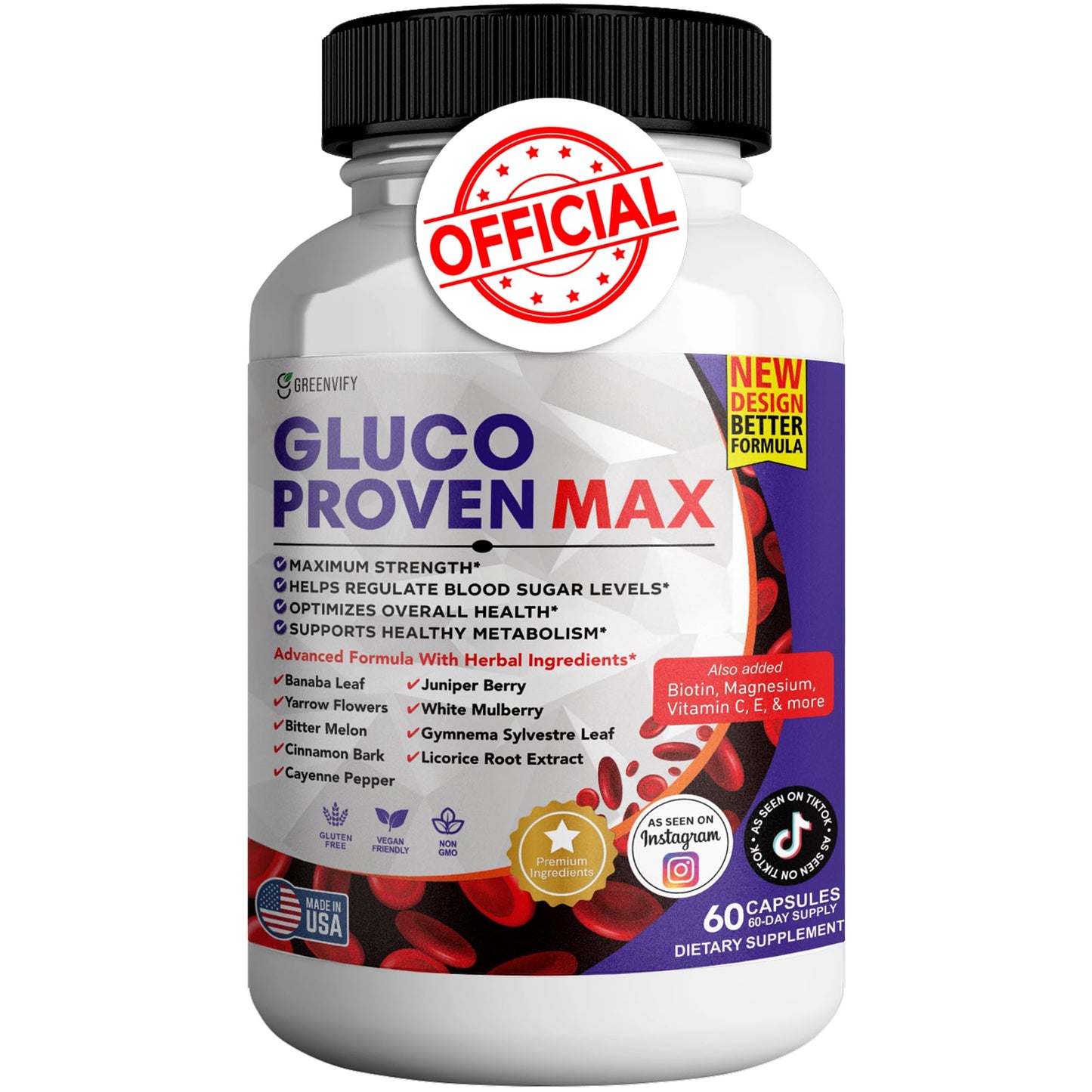 GREENVIFY Gluco Proven Max Daily Wellness Support Supplement with Vitamins, Minerals, and Herbs – Chromium, Magnesium, Banaba, Bitter Melon, and Zinc – Non-GMO, Gluten-Free, 60 Capsules