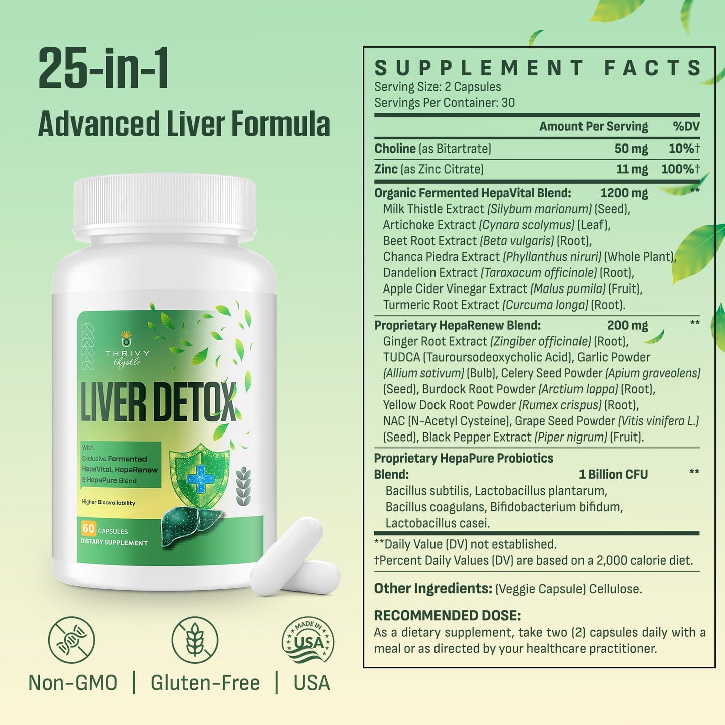 ThrivyThystle Liver Detox & Repair – 23-in-1 Herbal Liver Support Milk Thistle Supplement - TUDCA, NAC, Chanca Piedra, Artichoke, Beet Root – Supports Liver & Gut Health 60 Capsules