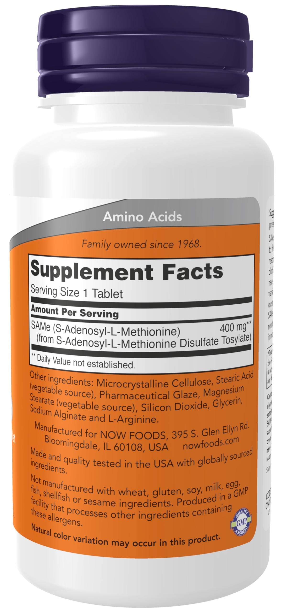 NOW Foods SAMe (S-Adenosyl-L-Methionine) 400 mg Nervous System Support, 60 Tablets