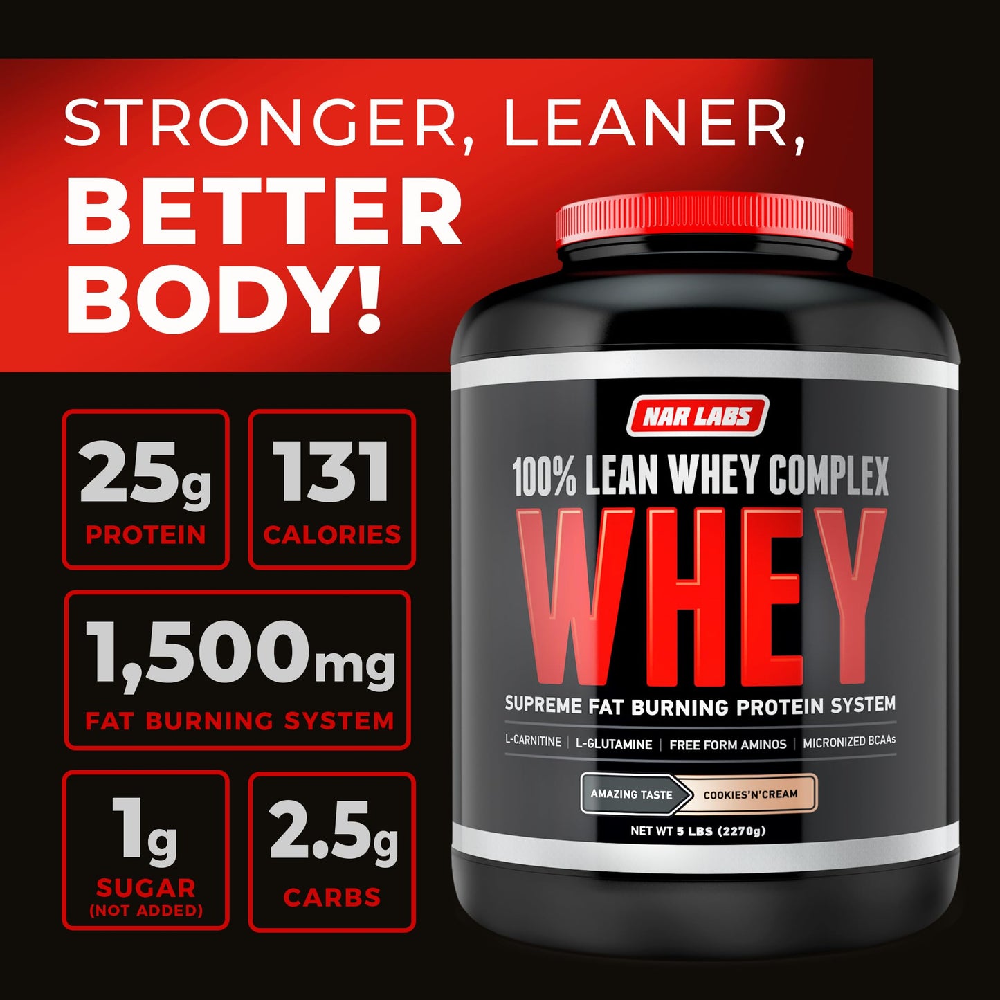 NAR LABS 100% Lean Whey Complex Powder, 80 Servings
