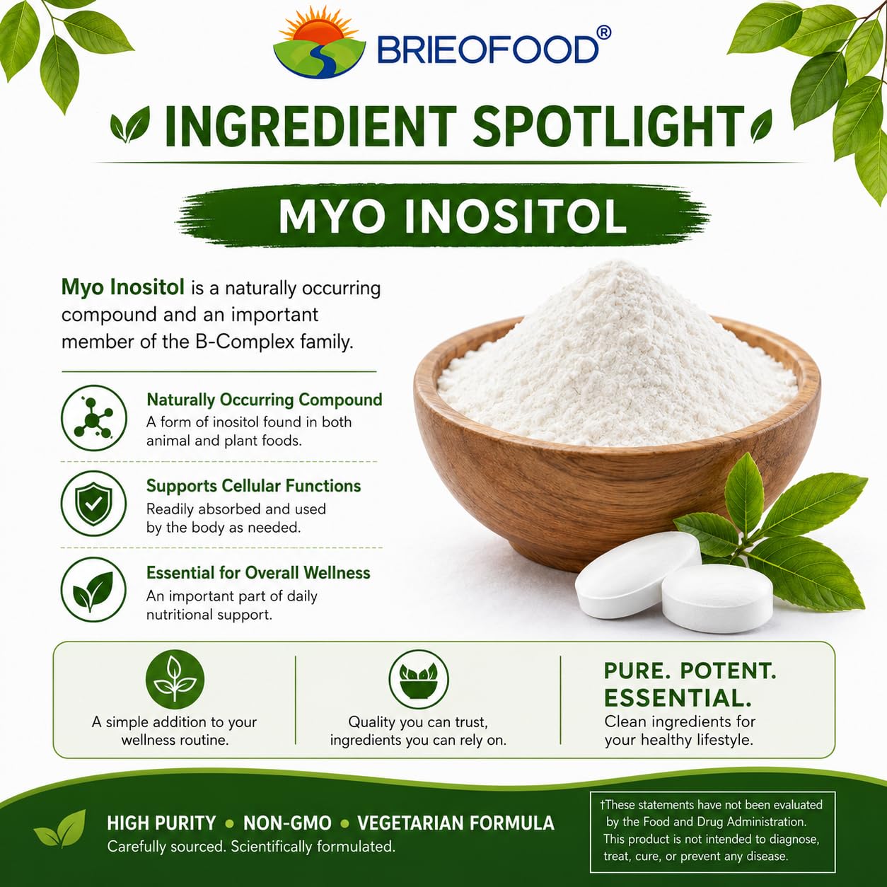 Brieofood Myo Inositol 2000 mg per Serving Tablets 60 Count