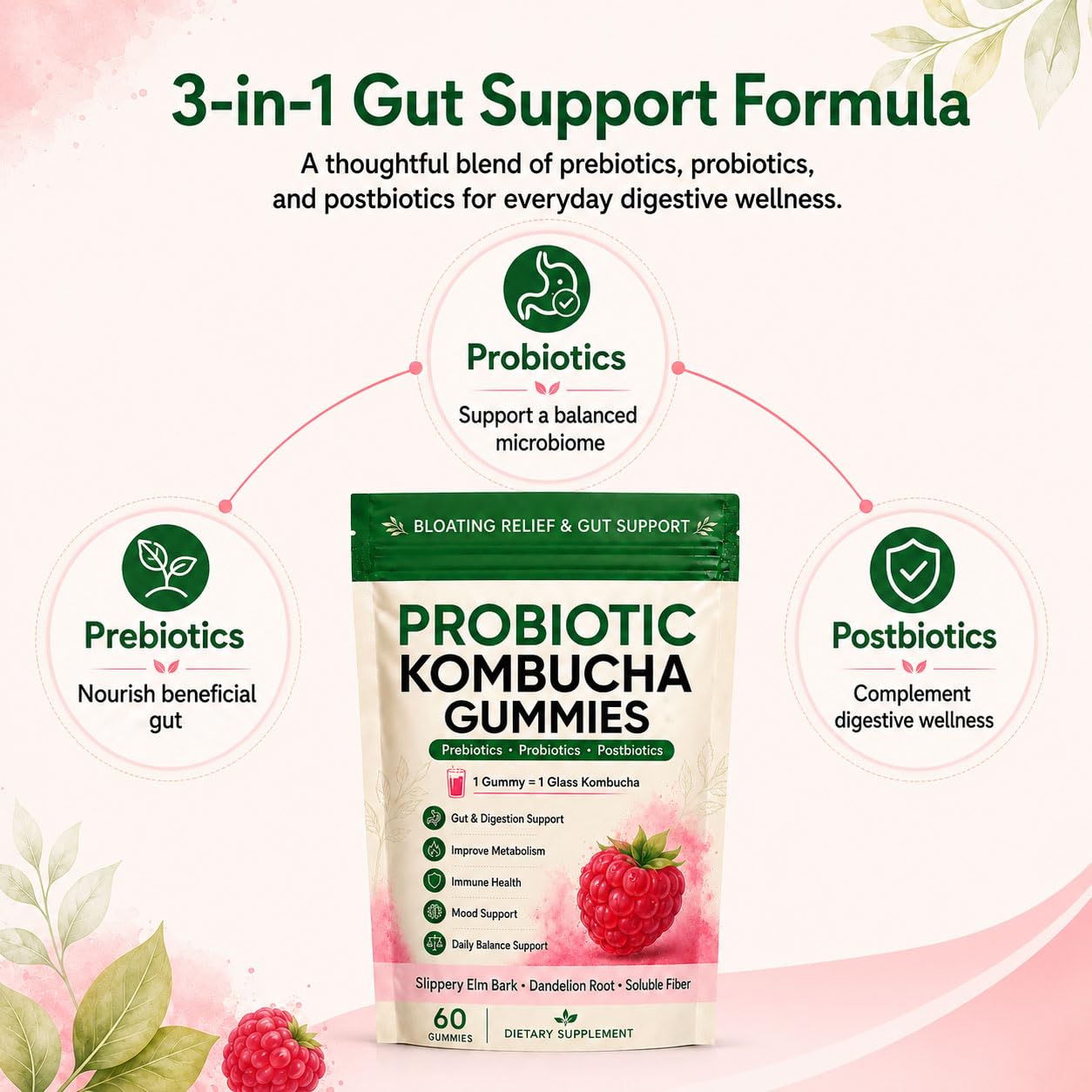 Awjsde Jevawell Kombucha Gummies, Gummy, 60 Count
