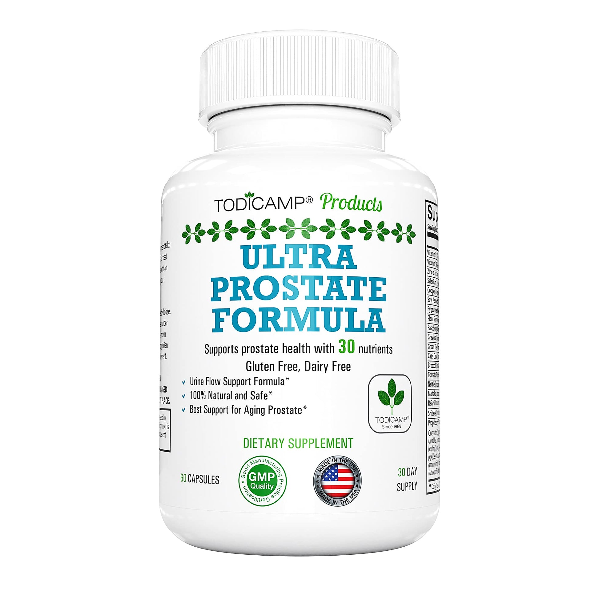 TODICAMP Prostate Support Supplement Formula with Saw Palmetto Extract and Bladder Control Complex Capsules 60 Count