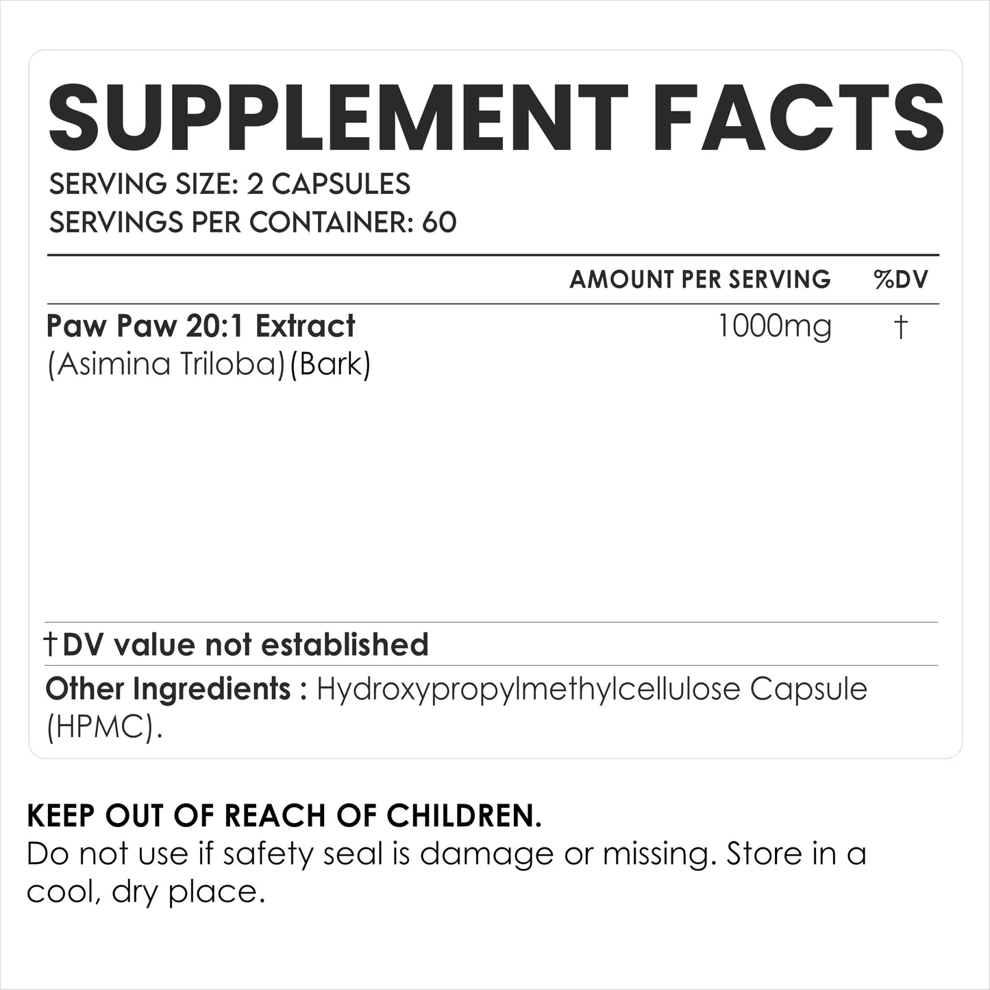 AMALTH Paw Paw Extract 1000 mg (20:1) 120 Capsules