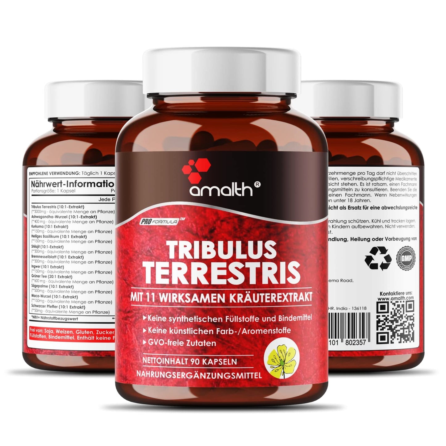 AMALTH Tribulus Terrsestris 20:1 Extract with Ashwagandha, Saw Palmetto, Shilajit Capsules, 90 Count