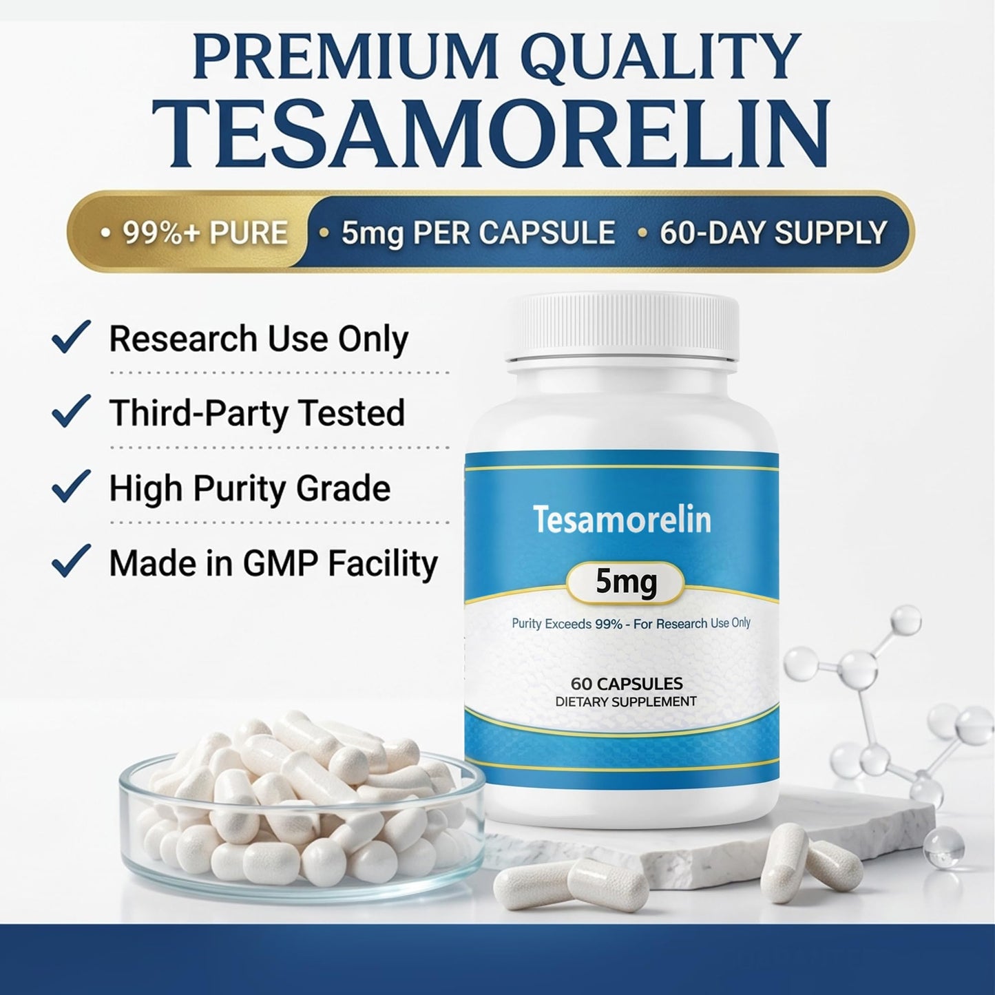 Caeltae Tesamorelin Research Peptide 5MG Capsule, 60 Count