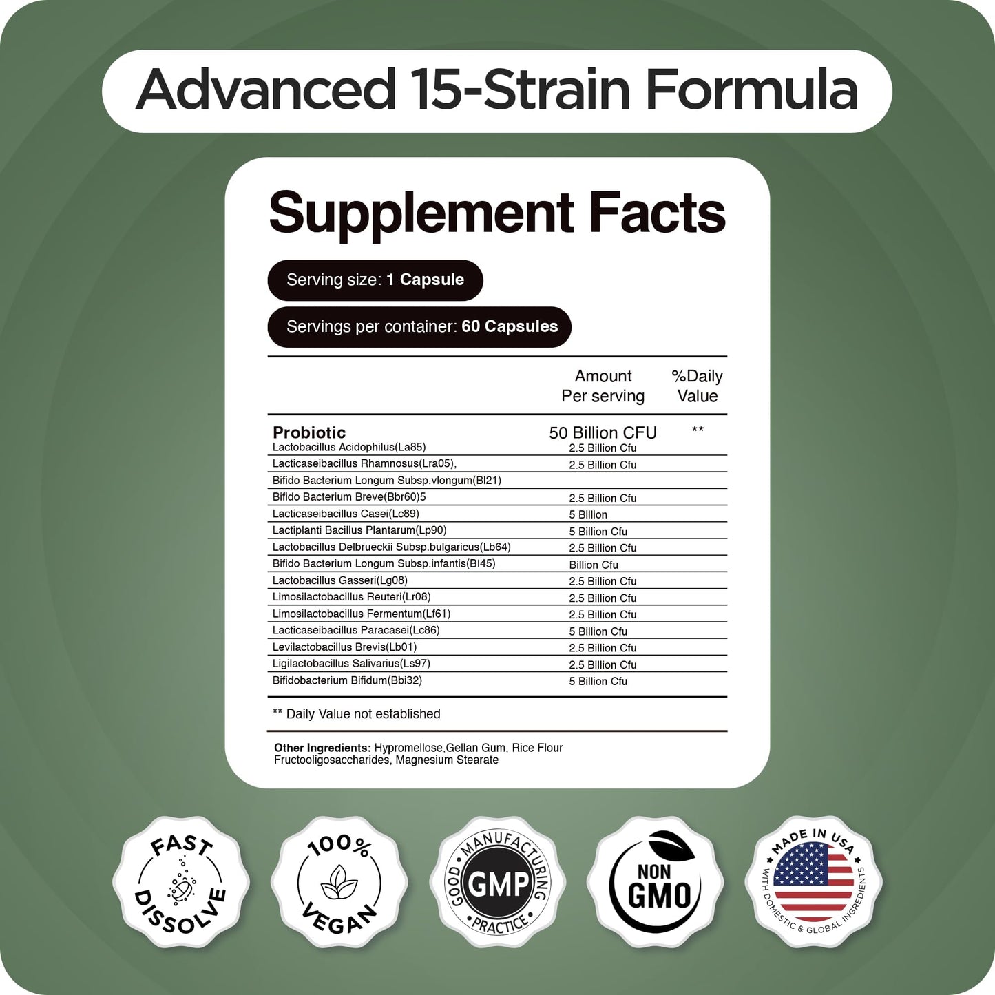 Balancebreens Probiotic Supplement 50 Billion CFU - 15 Strains Capsules 720