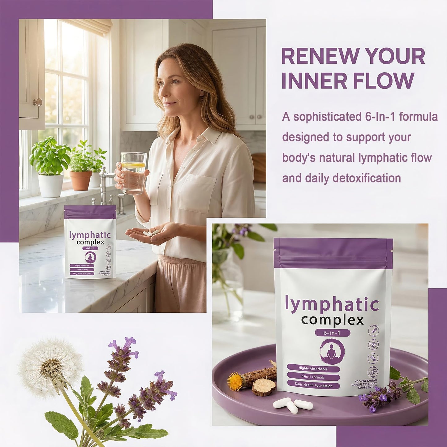 PBZPBZ Lymphatic Complex 6-in-1 Herbal Blend Capsules, 60 Count