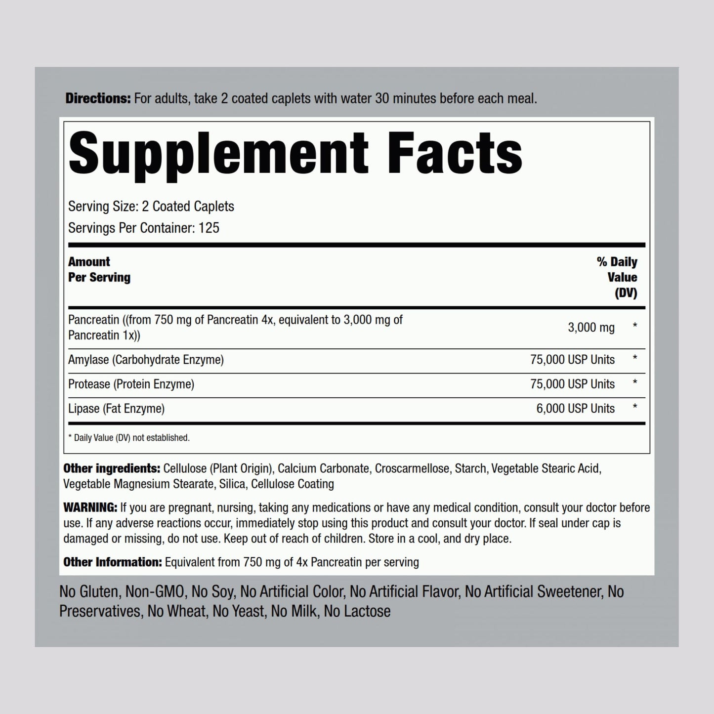 Piping Rock Pancreatin Digestive Enzymes 250 Caplets