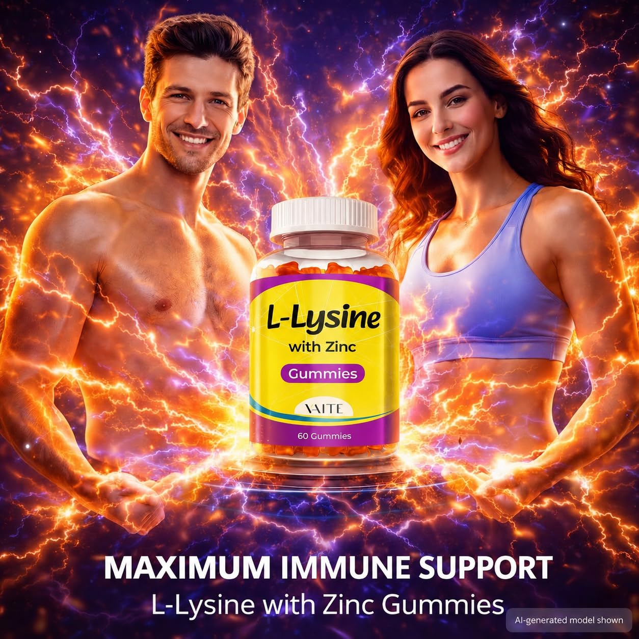 VAITE L-Lysine Gummies 1000mg with Zinc, 60 Gummies