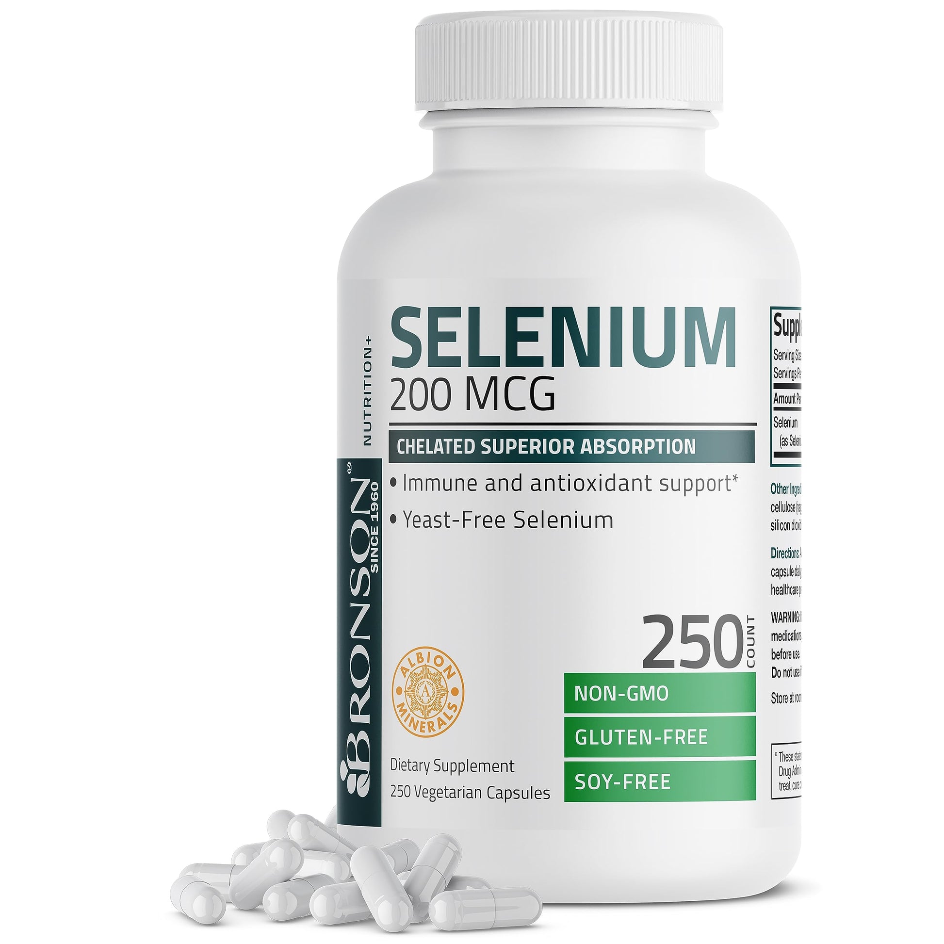 Bronson Selenium 200 mcg Yeast Free Chelated Amino Acid Complex Capsules, 250
