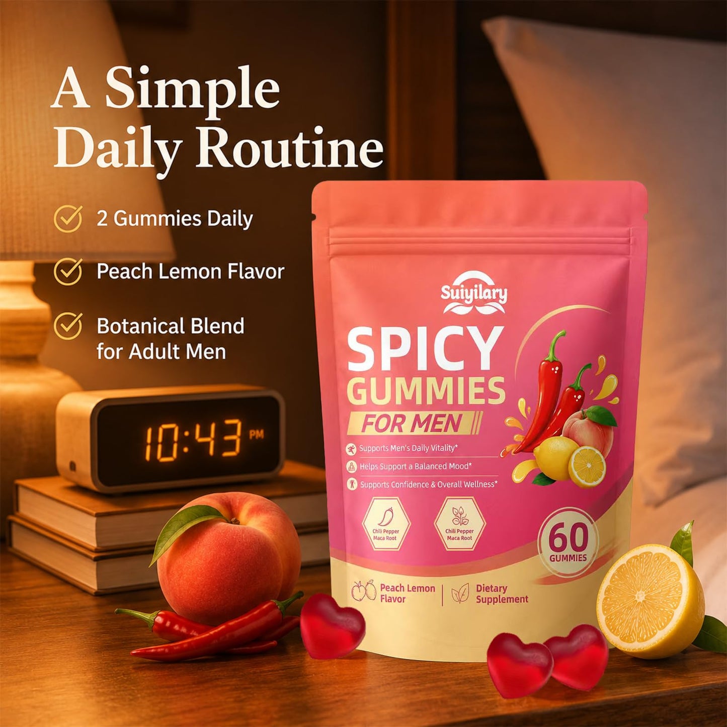 Suiyilary Spicy Gummies Cubes for Couples, Adults Hot Peach Flavor, Gummy, 60 Count