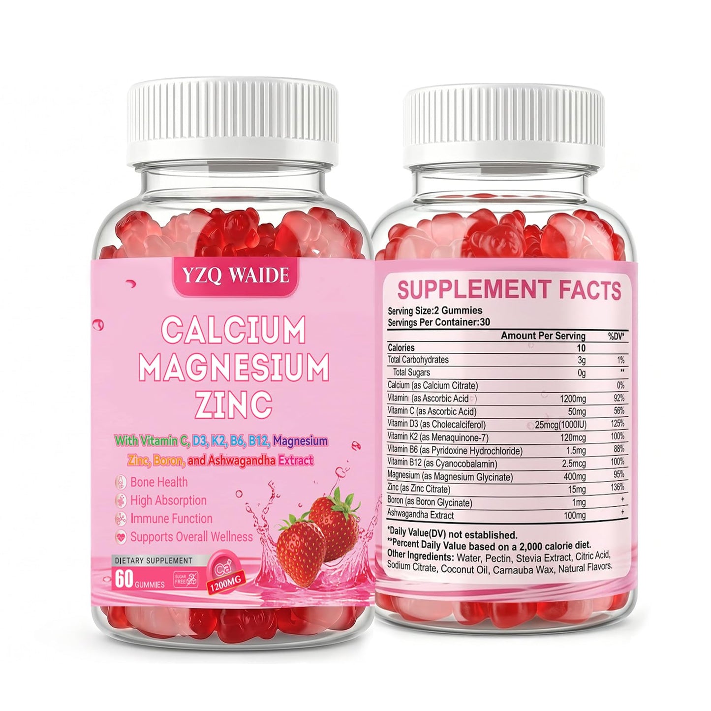 YZQ WAIDE Calcium Magnesium Zinc Gummies 60 Gummies