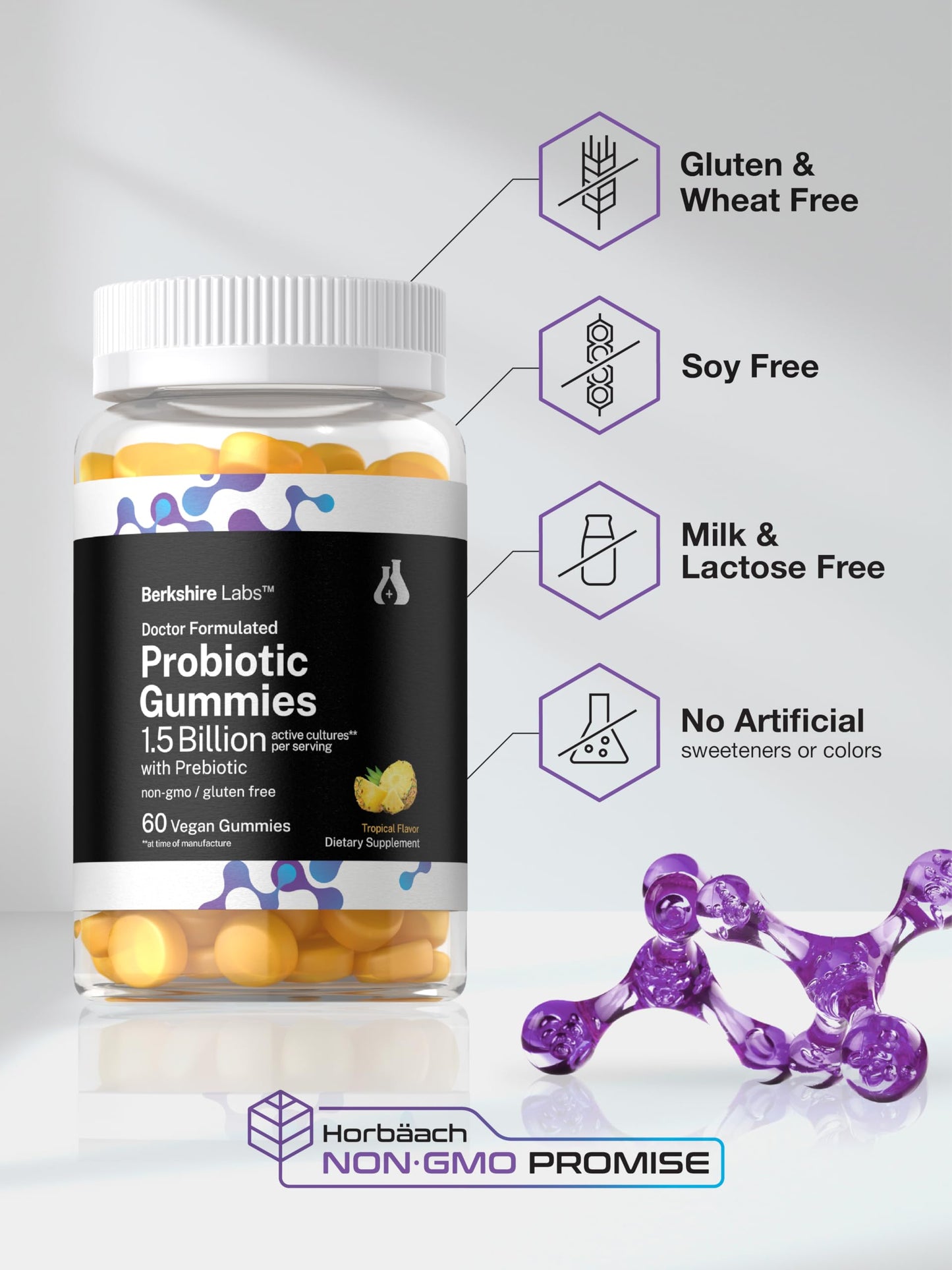 Horbäach Probiotic Gummies 1.5 Billion CFU, 60 Gummies