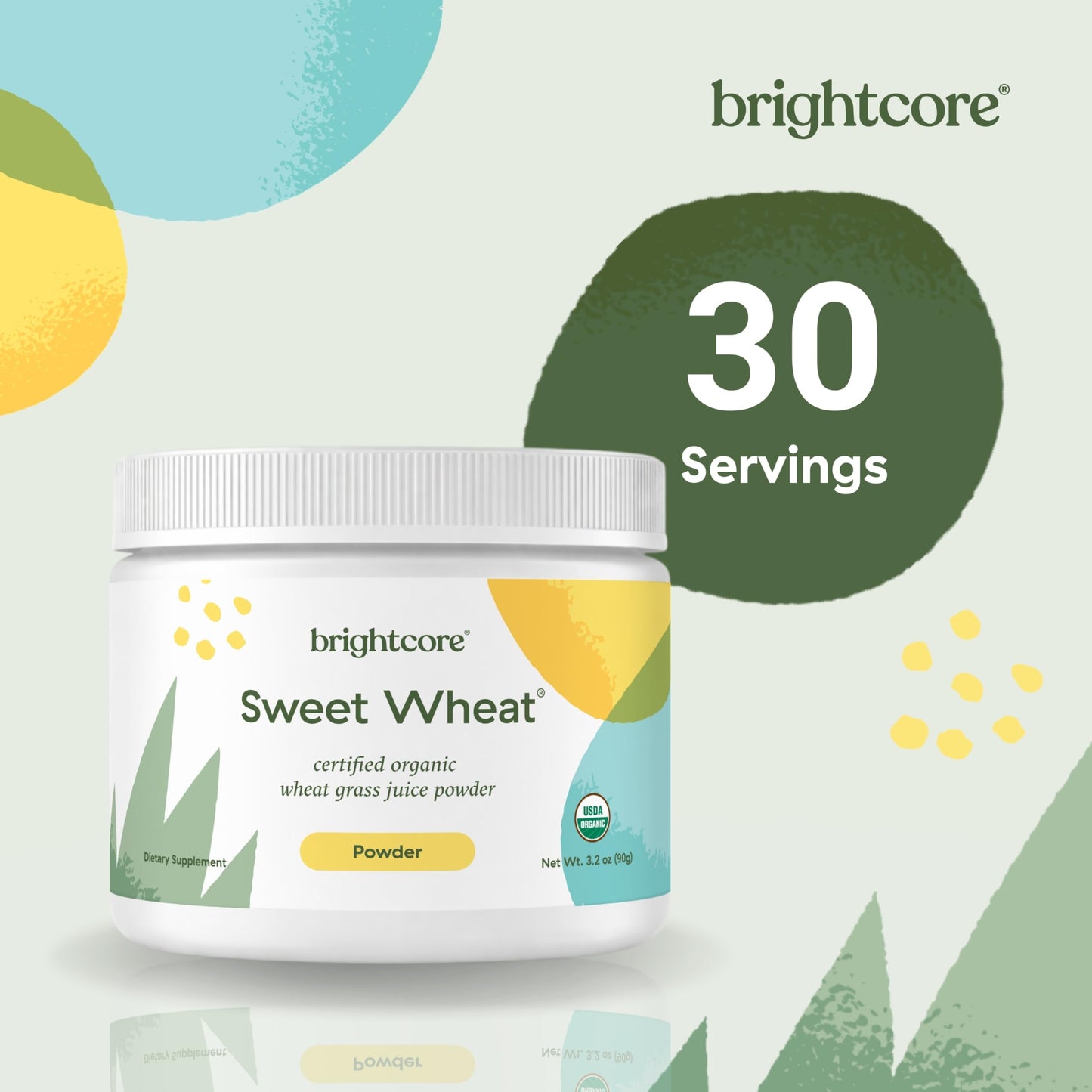 Brightcore Sweet Wheat Wheatgrass Juice Powder for Digestion & Immunity Support, 3.17 oz